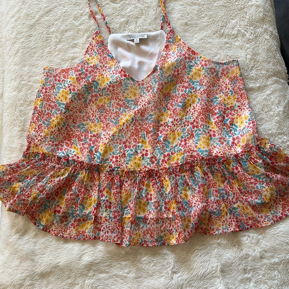 Floral Sleeveless Top with Ruffle Hem